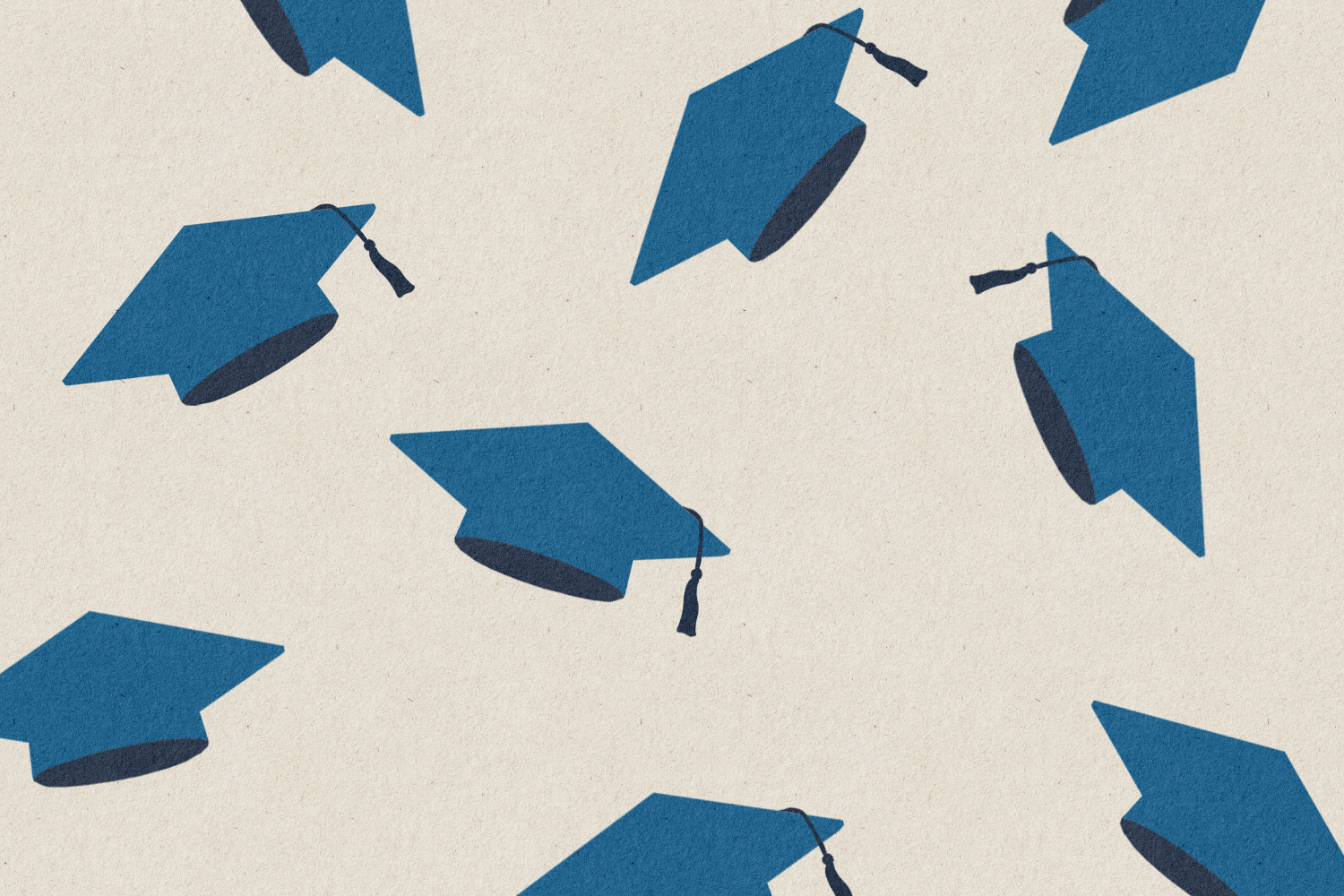 A cartoon image of mortarboards being thrown in the air.