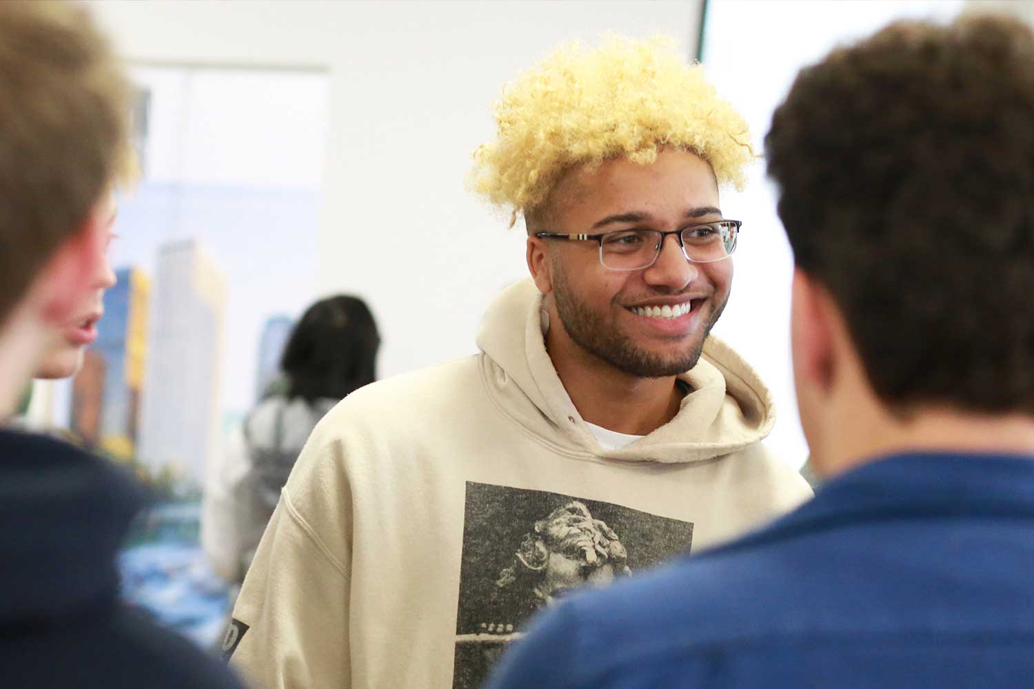 Students talking and laughing