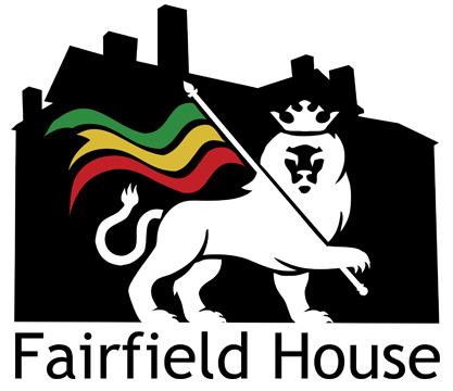 The Fairfield House logo, showing a lion holding a flag in front of the silhouette of Fairfield House.